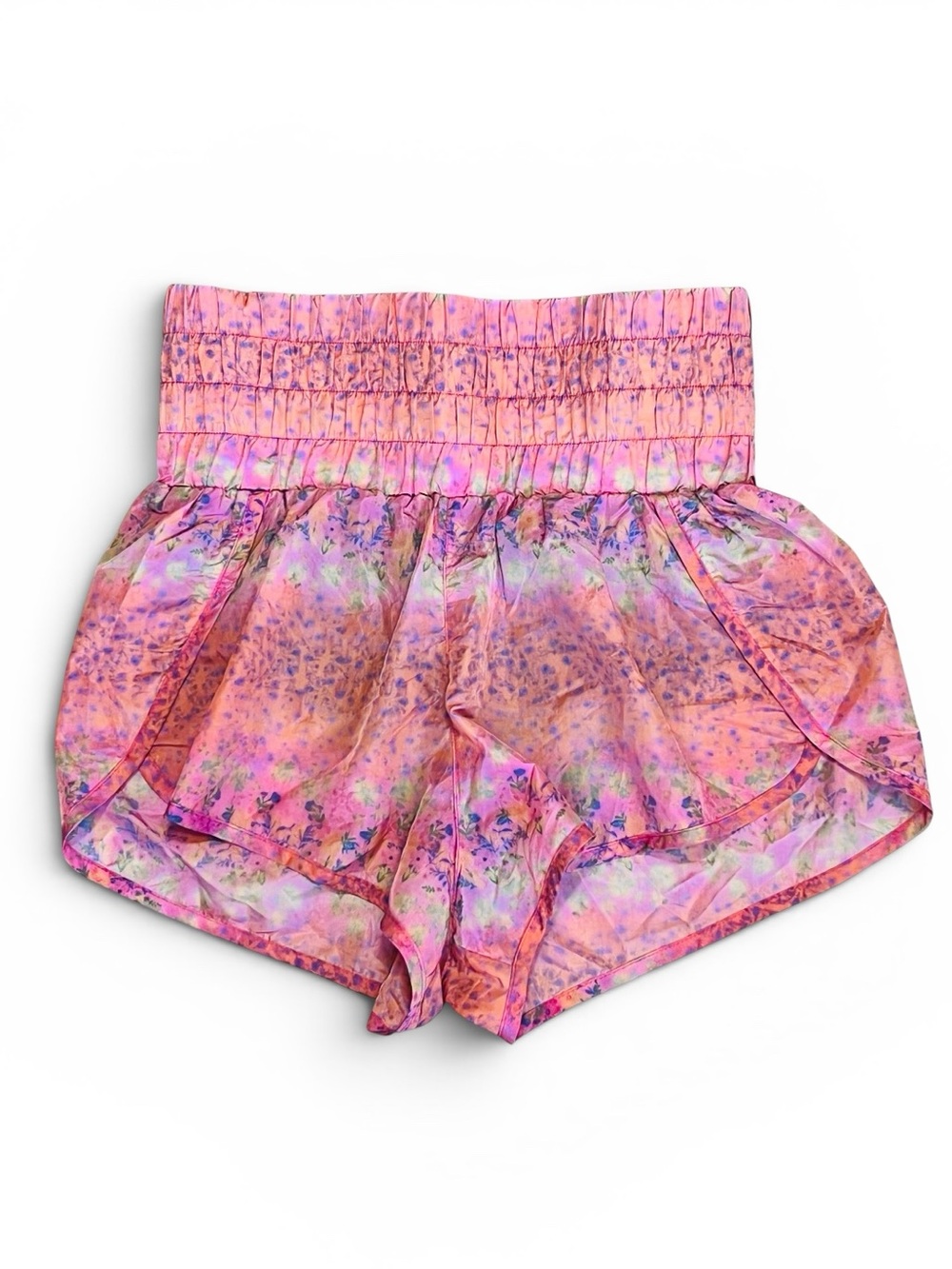 Natural Life Women’s Sz S Pink Floral Smocked Lined Running Shorts High Rise
